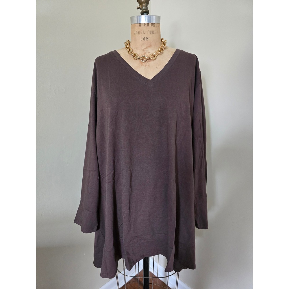 Roaman's chocolate brown V-neck swing tunic top 5X 38/40